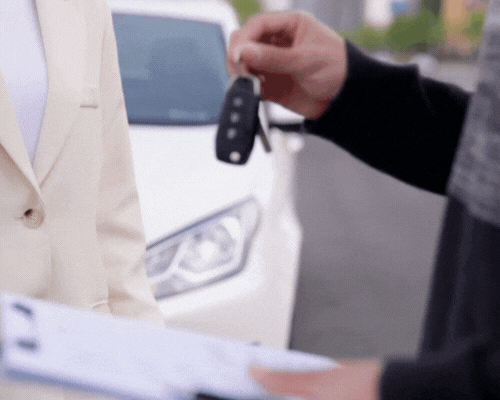 Customer collecting rental vehicle keys directly from the airport.